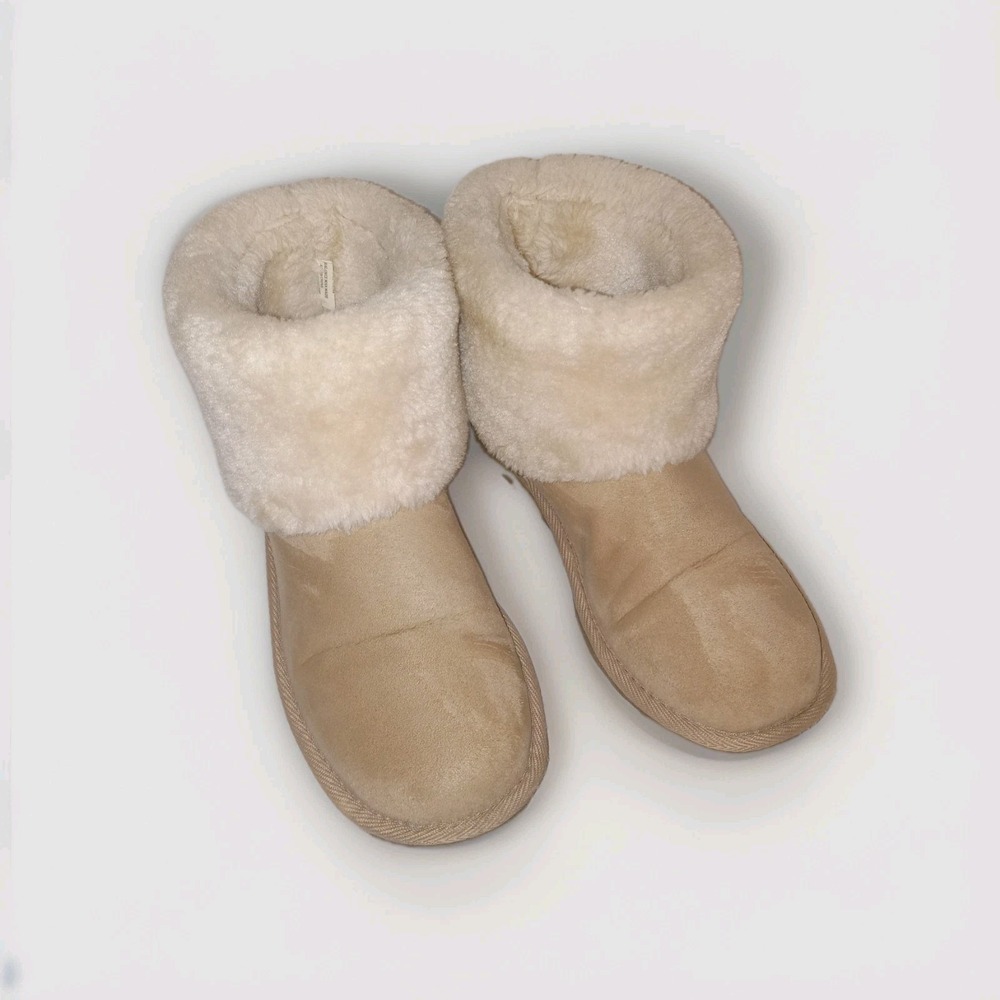 Arizona Jean Co Faux Suede Boots Women Size 8 Tan Faux Fur Memory Foam